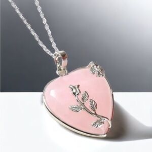 Pink Heart & Rose 18" Pendant Necklace ~ Brand New